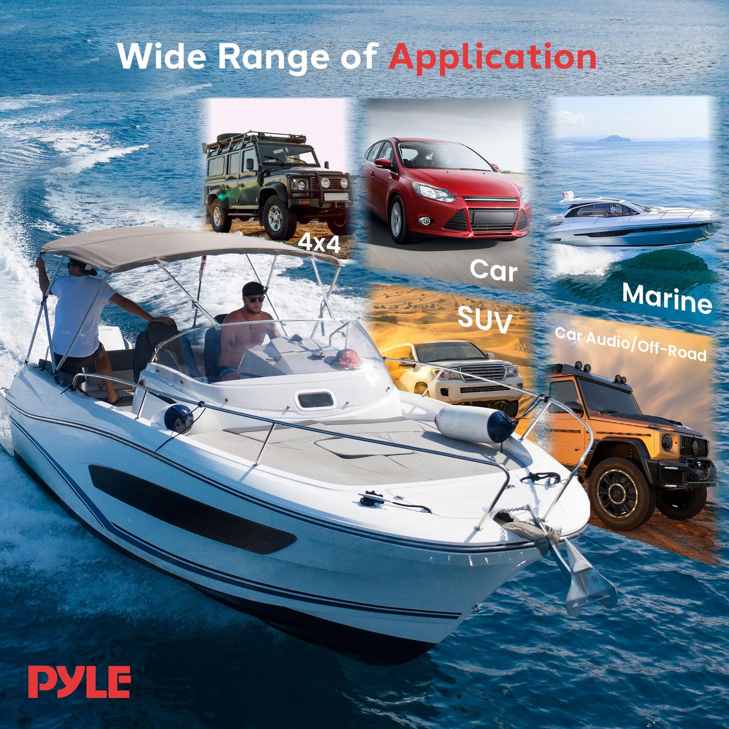 Pyle 6x9 Inch Dual Marine Speakers - 2 Way Waterproof and Weather Resistant Outdoor Audio Stereo Sound System with 260 Watt Power, Poly Carbon Cone and Cloth Surround - 1 Pair - PLMR692