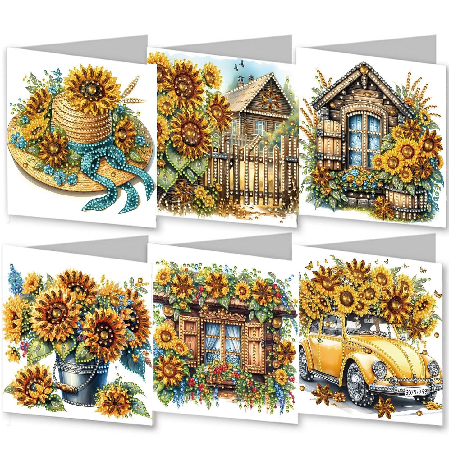 6 Packs DIY Diamond Art Cards with Envelopes, DIY Diamond Art Painting Greeting Cards Happy Birthday Holiday Card Kits Present-03-Sunflower