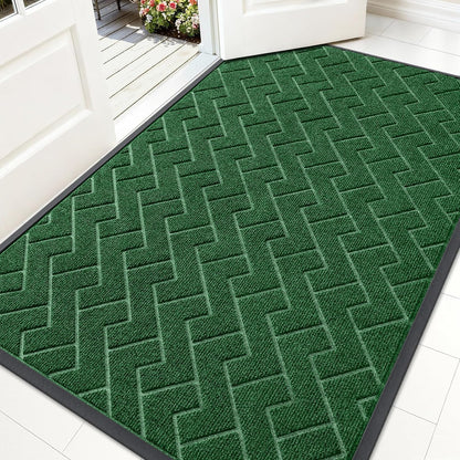OLANLY Waterproof All-Season Front Door Mat - Sturdy Natural Rubber, Easy Clean Herringbone Design (Green, 59x35)
