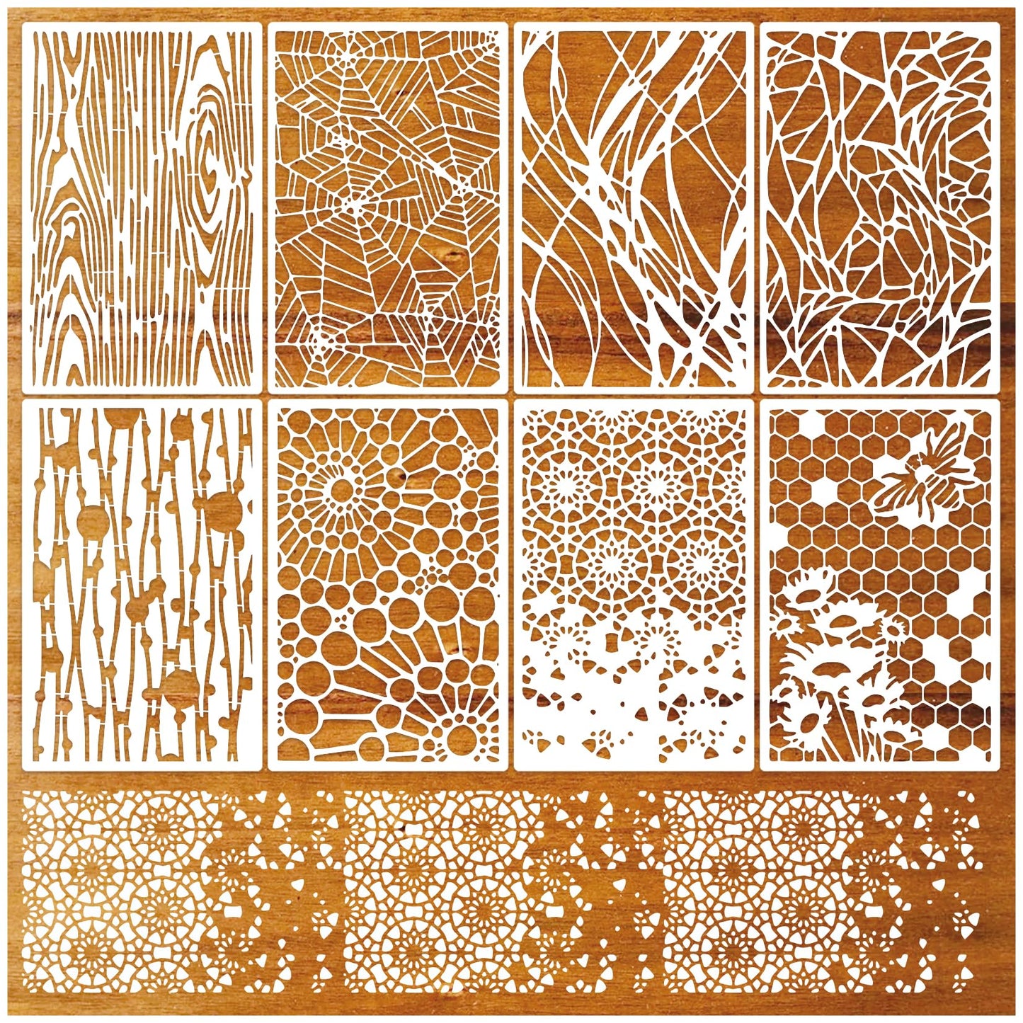 8 Pieces Stencils for Crafts Reusable Texture Spider Stencils Net Wood Grain Stone Spray Paint Layering Stencil Templates for DIY Scrapbook