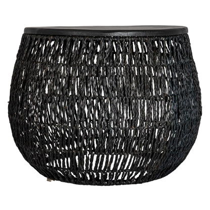 Bloomingville Hand-Woven Seagrass and Pine Wood Round Side Table, Black