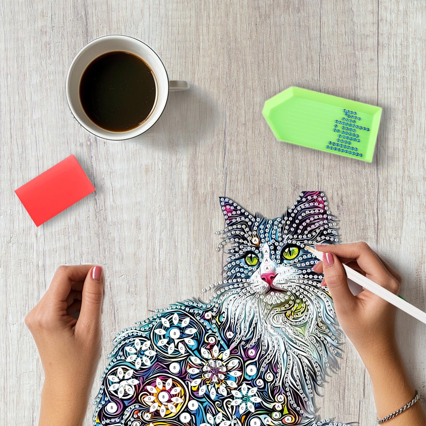 SENQAO Cat Hanging Diamond Art Painting Kits for Adults Beginners, 5D Special Shape Diamond Art Kits, Cat Crystal Rhinestones Diamond Gem Art Painting for Home Garden Wall Decor
