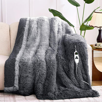 Heated Electric Blanket Throw,Warm Winter Birthday Gifts for Women Her Grandma-Faux Fur with Soft Sherpa,10 Heat Settings,5 Time Settings with Fast Heating, 50x60, Rainbow