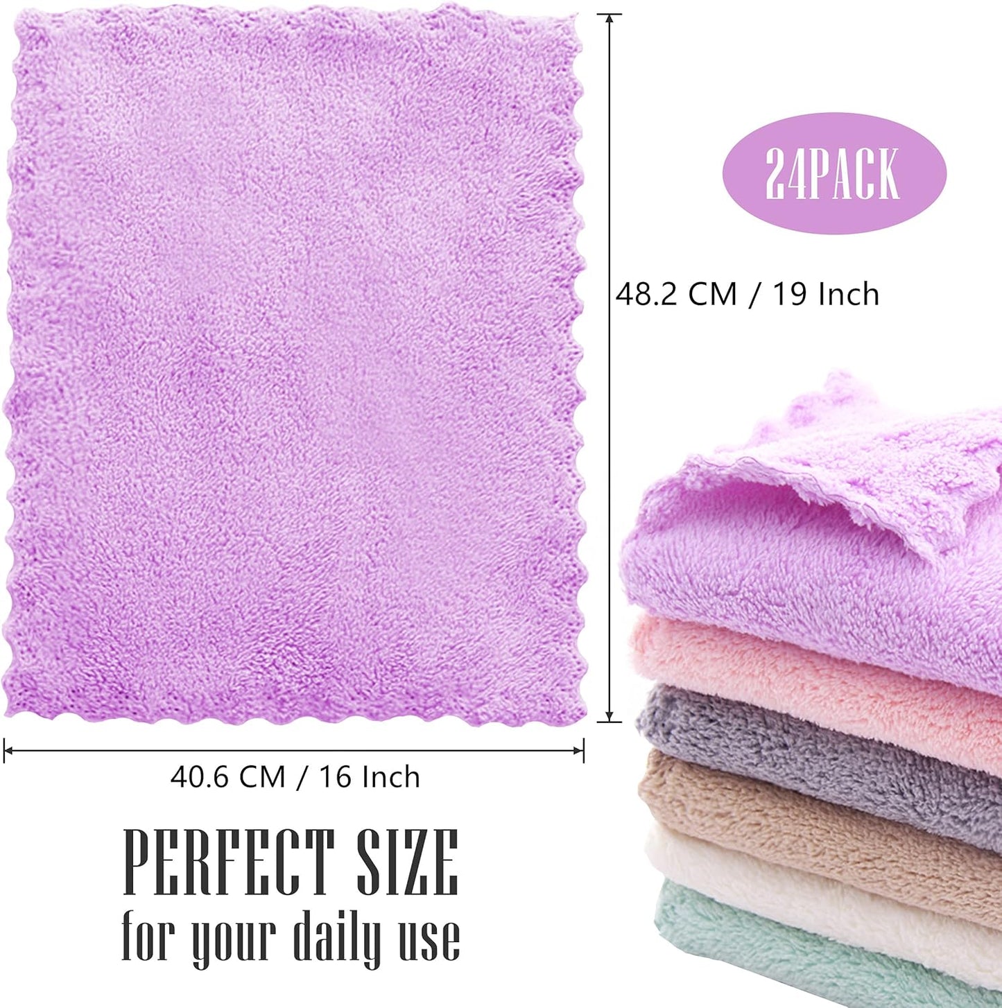 24 Pack 16 19 Inch Kitchen Dishcloths - Does Not Shed Fluff - Reusable Dish Towels, Dish cloths, Super Absorbent Coral
