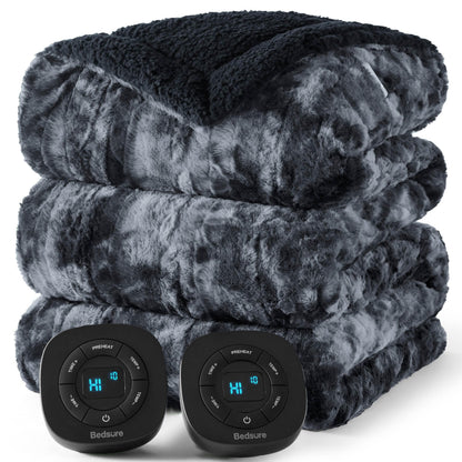Bedsure Electric Blanket King Size - Dual Control Heated Blanket King Size, Fast Heating with 10 Time Settings & 10 Heat Settings, Warm Gift for Grandma (100x90 inches, Grey)