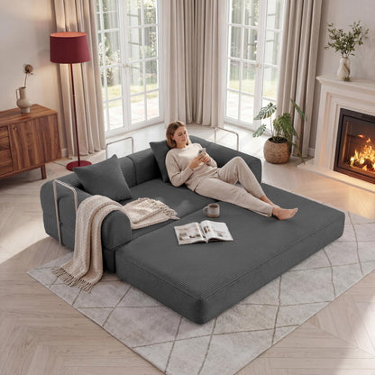 HouseMila 59" Boneless Couch,4-in-1 Futon Sofa Bed Modular Loveseat Sleeper Folding Compressed Couch with Pillows,No Assembly Required Convertible Sofa Bed for Living Room Bedroom Guest Room,Grey