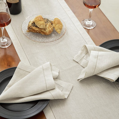 EVERLY Pure Linen Hemstitch Tablecloth,100% Stonewashed French Linen tablecloths for Kitchen Dining Rectangle Tables,60x84Inch Machine Washable Christmas Thanksgiving Organic Tablecloth-Natural Linen