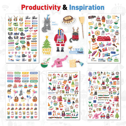 Holiday Seasonal Planner Sticker - Daily, Weekly & Monthly Calendar Stickers for Women, Men, Kids, Teachers & Students - Over 1300 Unique Hand-Drawn Stickers on 20 Sheets Per Pack!