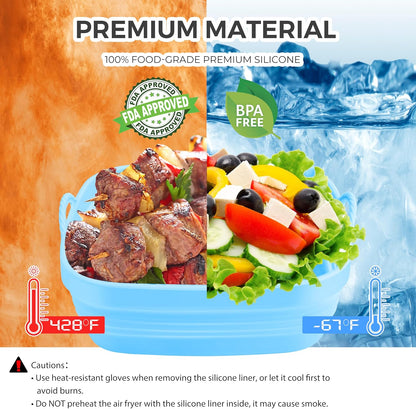 Foldable Silicone Air Fryer Liners, 2 Pcs Reusable Basket Liners, Upgraded Thicker Design, Dishwasher Safe