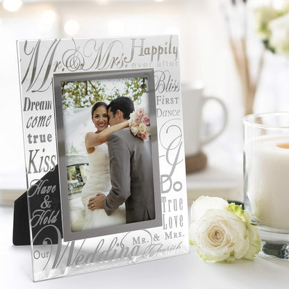 Malden International Designs Mr. and Mrs. Picture Frame, 4x6, Mirrored Glass with Silver Metal Border