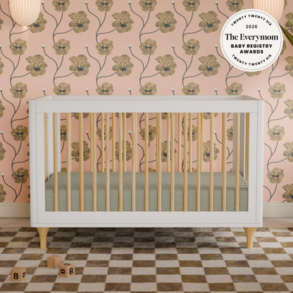 Babyletto Lolly 3-in-1 Convertible Crib with Toddler Bed Conversion Kit in White and Natural, Greenguard Gold Certified