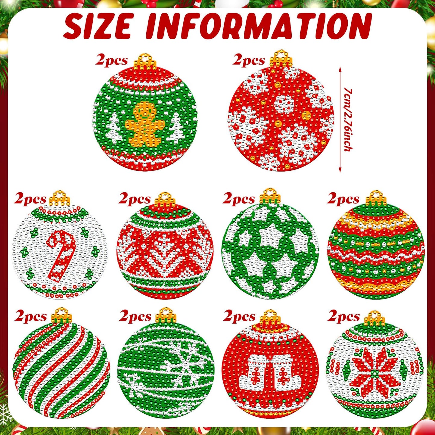 Yuntau 20 Pcs Christmas Ball Diamond Art Ornaments Red Green Diamond Painting Keychain 5d Xmas Tree Hanging Ornaments DIY Christmas Kits for Adults Crafts Holiday Party Decor(Ball)