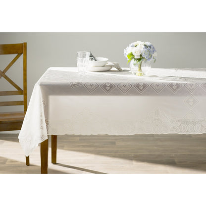 Violet Linen Vinyl Lace Betenburg Design Tablecloth Beige 60" by 104" Oblong/Rectangle