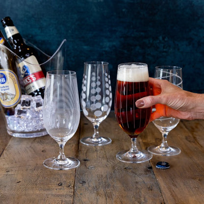 Mikasa 'Cheers' Beer Glasses/Craft Beer Glass Set with Decorative Etching, Crystal Glass, Silver Effect, 460 ml, Set of 4