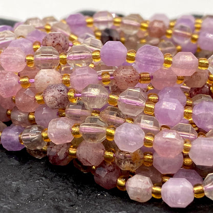 ABCGEMS Brazilian Lavender Rainbow Quartz Beads (Enhanced Prism Shape that Amplifies The Energy - Allows Energy to be Dispersed in All Direction) Diamond-Cut Energy-Prism Tiny 6mm