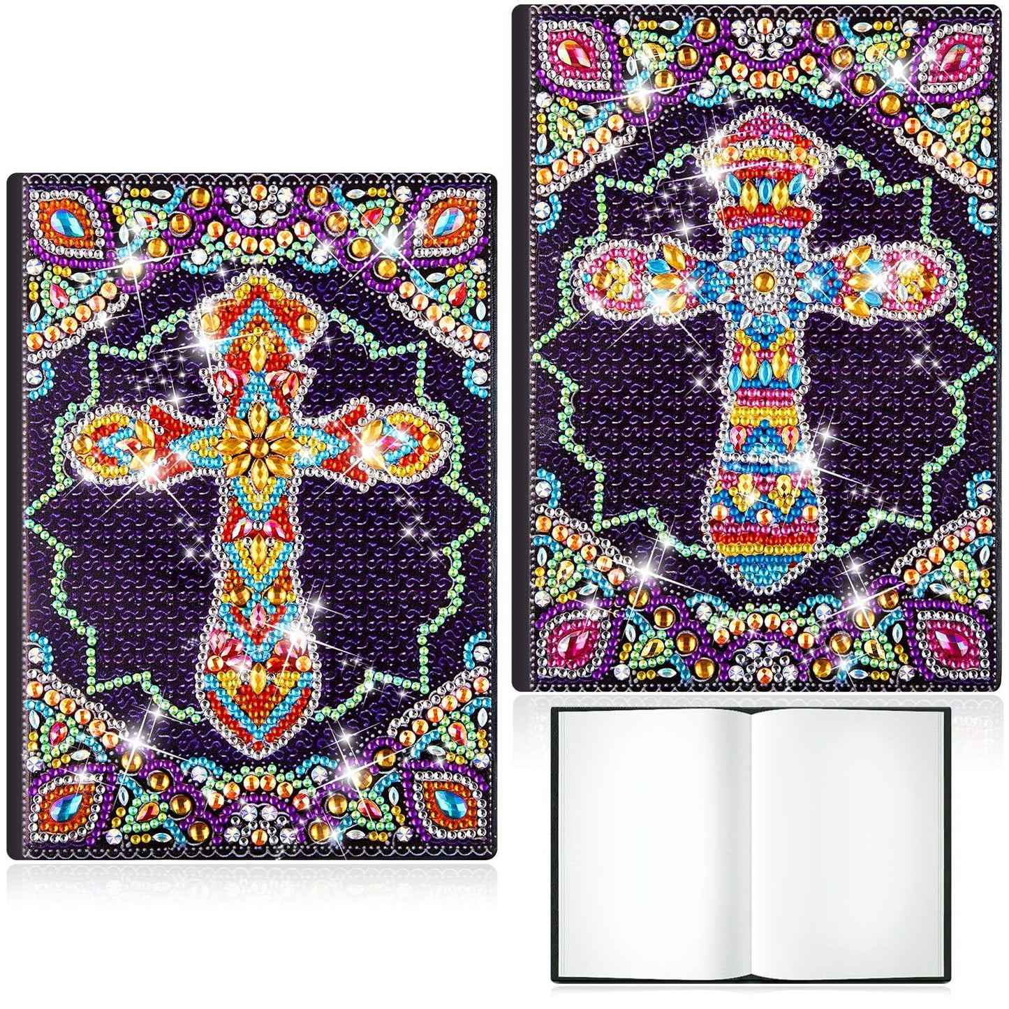 Qilery 2 Pcs 5d Diamond Art Kits for Adults, DIY Leather Diamond Painting Journals Notebooks Bible Cross Gem Dots Art Crafts for Adults, Beginners, Birthdays, Graduation Gifts with Tools