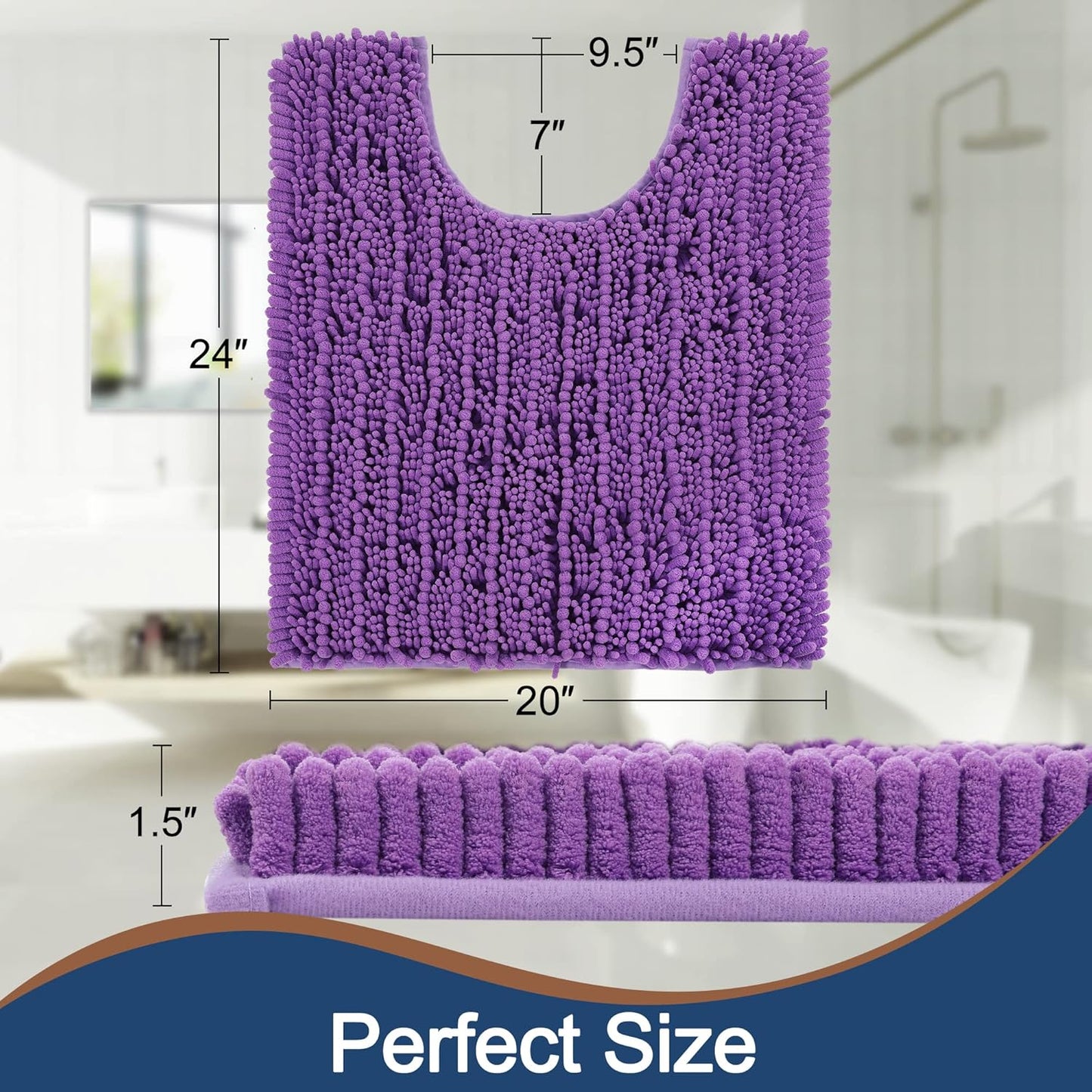 FLOLEOPA Luxury Toilet Rug - U-Shaped Shaggy Contour Mat for Bathroom, Super Absorbent Non-Slip, 24 x 20 Inches