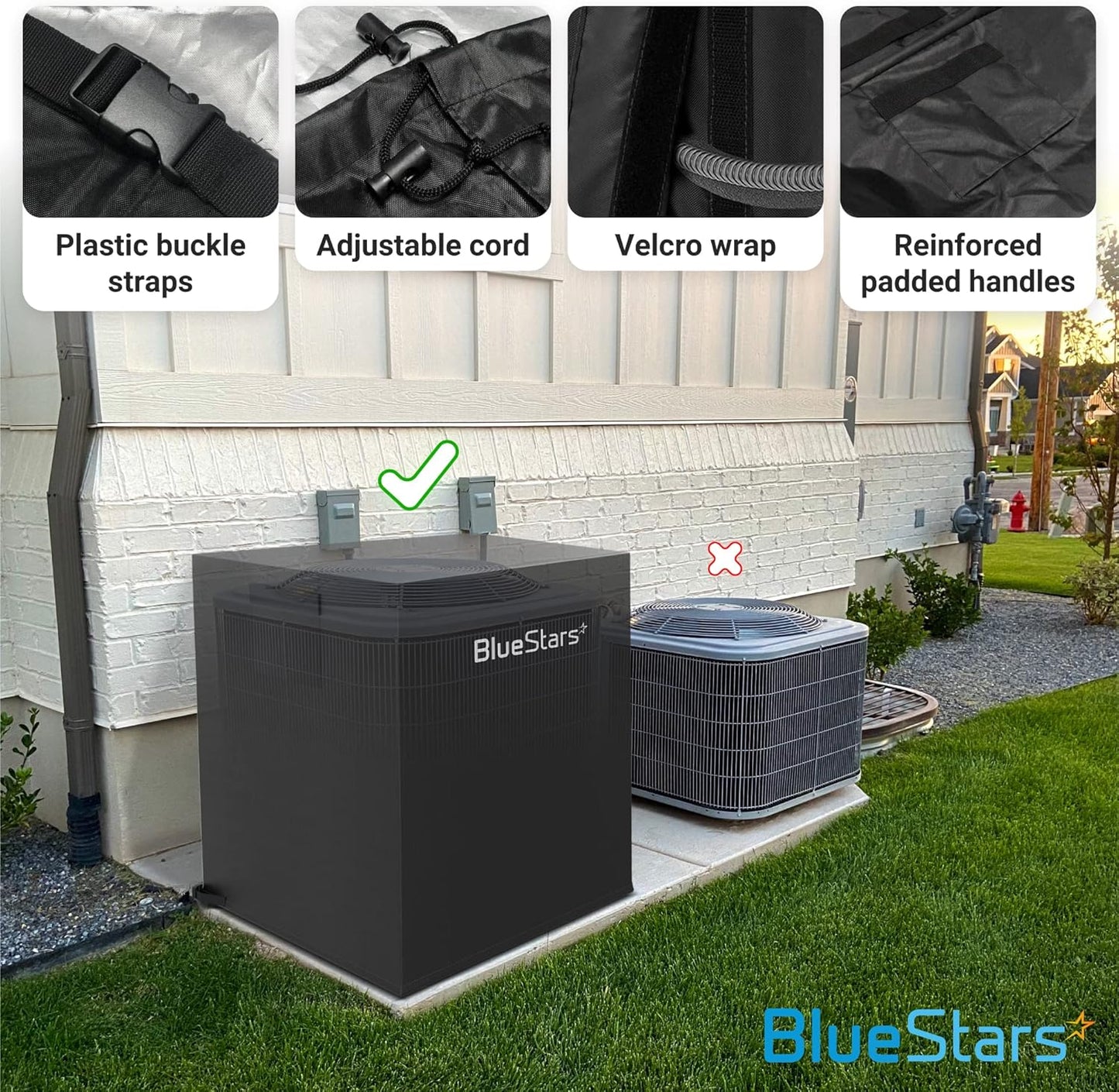 Air Conditioner Cover for Outside Units by BlueStars - Waterproof & Windproof, 420D Oxford Fabric, Square Cover