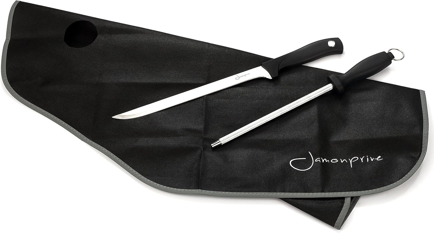Ham Carving Knife with Honing Steel and Ham Cover - Professional Set for Slicing Ham & Prosciutto