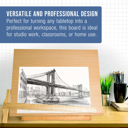 U.S. Art Supply X-Large 26" x 21" Wooden Drawing Board, Adjustable Table Top Easel for Painting and Drawing - Drafting Board with T-Square, Pencil Ledge