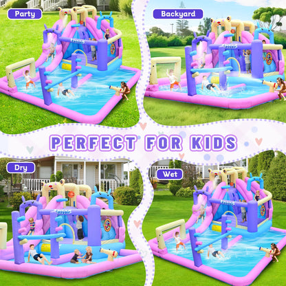 Easyair Inflatable Bounce House Water Slide Combo, Blow Up Water Slides for Backyard, Kids Jumper with Climbing Wall, Basketball Hoop, Splash Pool with Blower
