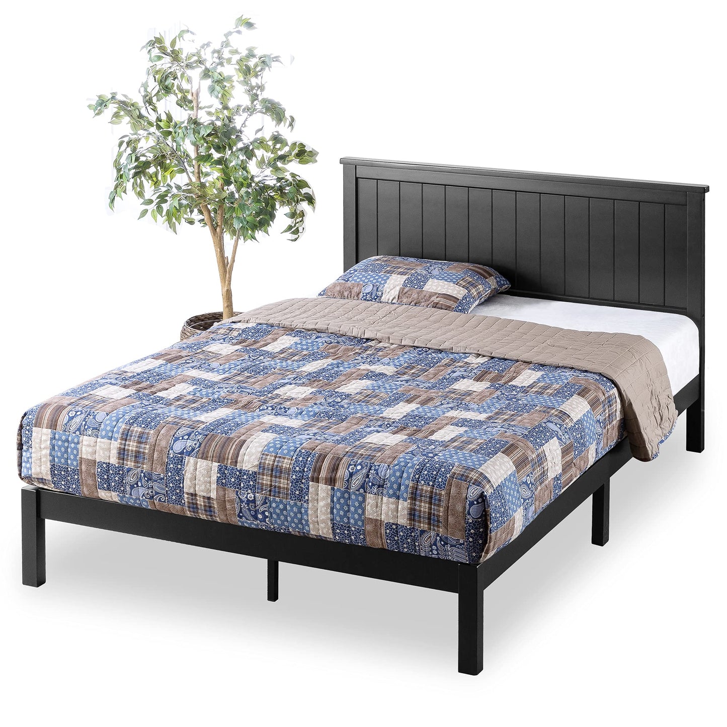 Zinus Santiago Wood Platform Bed Frame, Wood Slat Support, No Box Spring Needed, Easy Assembly, King, Black