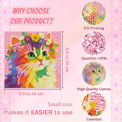 Leixonl 4 Packs 5D Diamond Art Kits for Kids Ages 6-8-9-12,Arts and Crafts Set for Home Wall Decor.Gem Art by Number Kits Arts and Crafts Kits(5.9x5.9inch) (4-pack-15-cat Dog cat Alpaca)