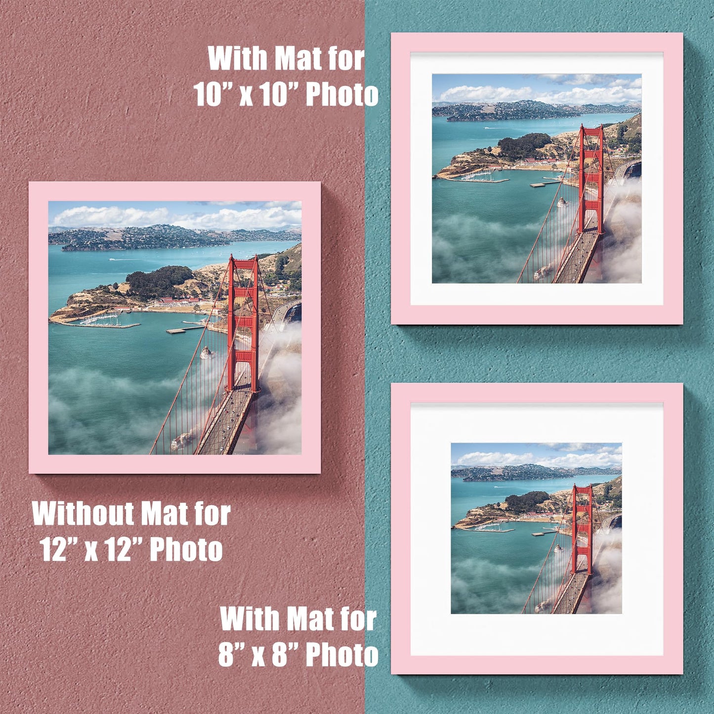 12x12 Wood Picture Frames for Wall Hanging or Tabletop,Diamond Painting Frame Baby Scan Picture Frames with 2 Mats Display 8x8 or 10x10 for Family Walls Decoration,Anniversary,Wedding,Christmas(Pink)