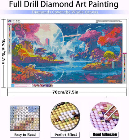 5D Large Size Diamond Art Kits for Adults Big Diamond Painting Kits for Adults Beginners, DIY Extra Large Paint by Diamond Gem Art Dots Painting Kits for Walls Decor 27.6x16inch (Moon Landscape)