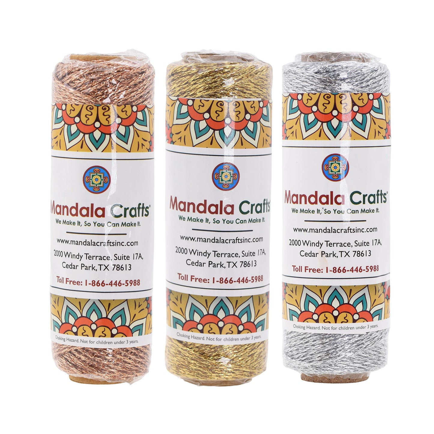 Mandala Crafts Gold Silver Rose Gold String for Gift Wrapping – 55 X 3 Yards 1mm Thin Metallic Bakers Twine for Crafts, Packaging, Party Favors, and DIY Decorations
