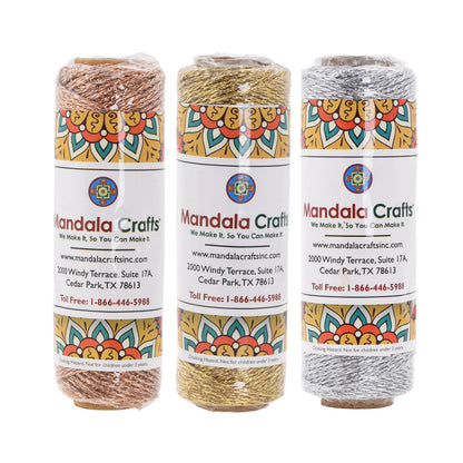 Mandala Crafts Gold Silver Rose Gold String for Gift Wrapping – 55 X 3 Yards 1mm Thin Metallic Bakers Twine for Crafts, Packaging, Party Favors, and DIY Decorations