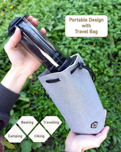 COFFEEOLOGY PRESS, Portable Coffee Maker with Chamber, Plunger, Reusable Filters, Mild and Bold Settings