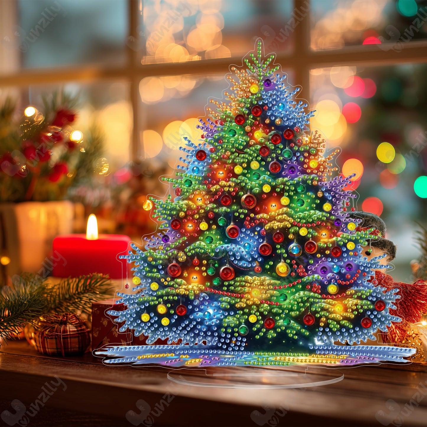 Yunzlly Tabletop Christmas Diamond Art Painting Kit, Desktop Gem Painting Ornament Kit for Adults, Table Top Acrylic Diamond Board Painting with Stand (Christmas Tree)