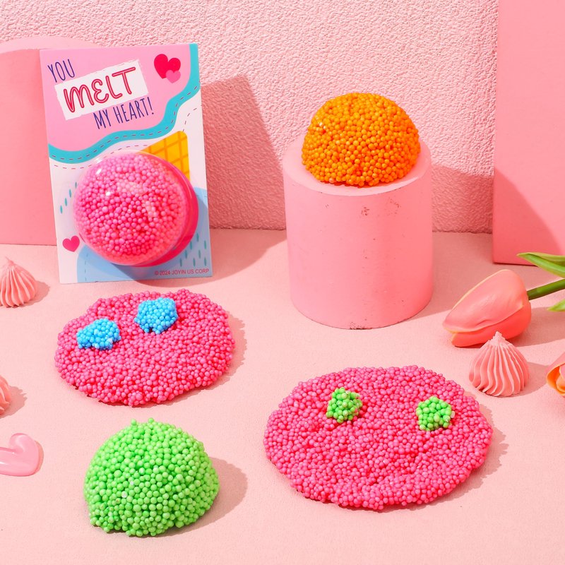 JOYIN 12 PCS Valentines Day Gift Cards with Colorful Play Modeling Squashy Bead Foam for Party Favor, Classroom Exchange Prize, Valentine’s Greeting Cards