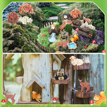 Chunful 45 Pcs Fairy Garden Accessories Miniature Garden Figurines Tiny Resin Animals Forest Kit Pool Bridge Fence Pond Mushroom for Dollhouse Potted Plant Bonsai Terrarium Decor