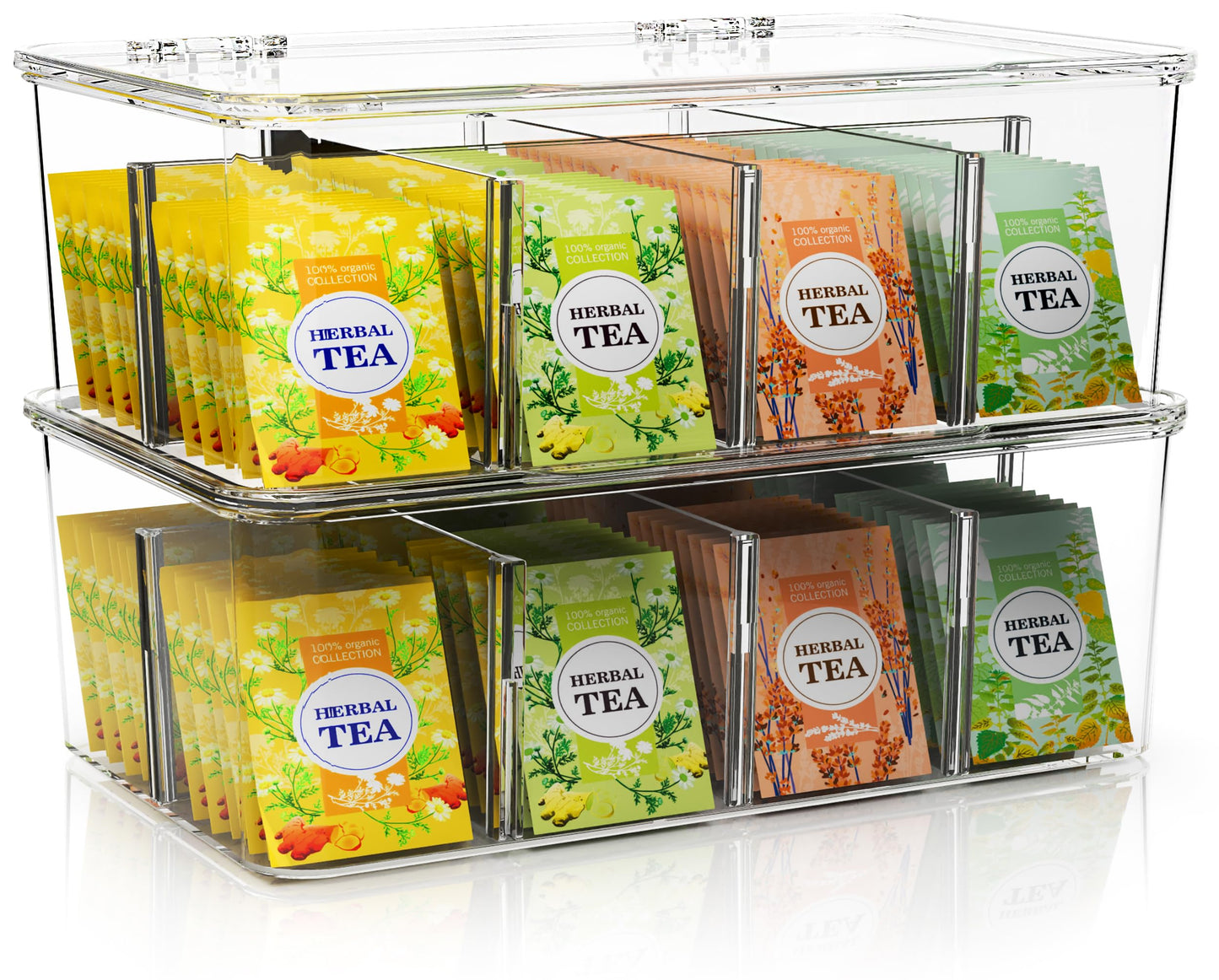 Utopia Home - Tea Bag Organizer With Lids, Clear Pantry Storage Box - (3 Pack) Stackable Partition Organizers or Holder With Lids For Drawers, Countertops, Fridge, Kitchen, Snack & Spice Organization