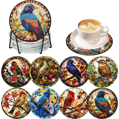 Axquilon Birds Diamond Art Coasters Kit for Adults, 8 Pcs Diamond Painting Coasters Kit with Holder, DIY Non Slip Art Supplies 4x4in