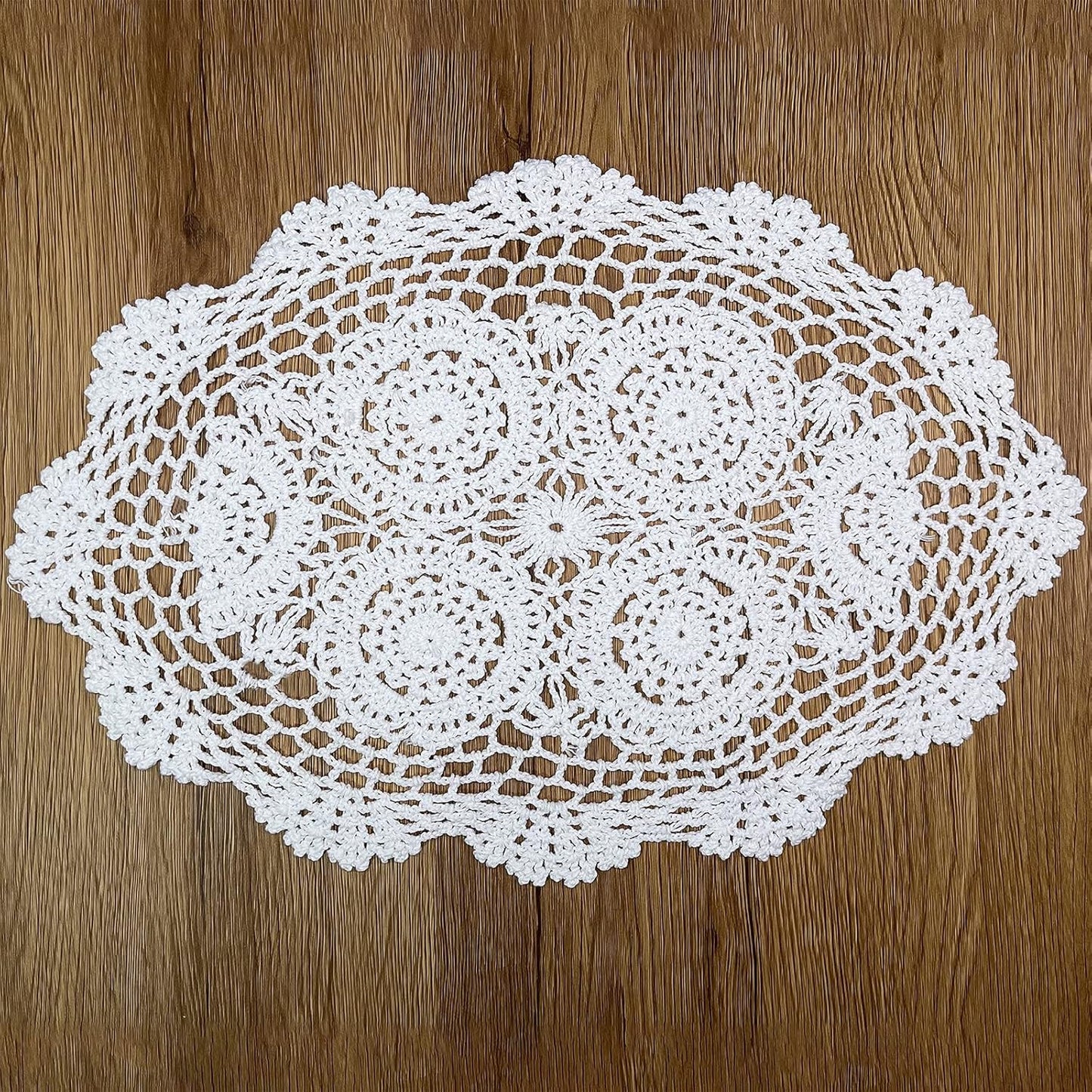 Phantomon Handmade Crochet Cotton Lace Placemats, Pack of 4 Oval Shape Doilies, White, 12 x 17 inch