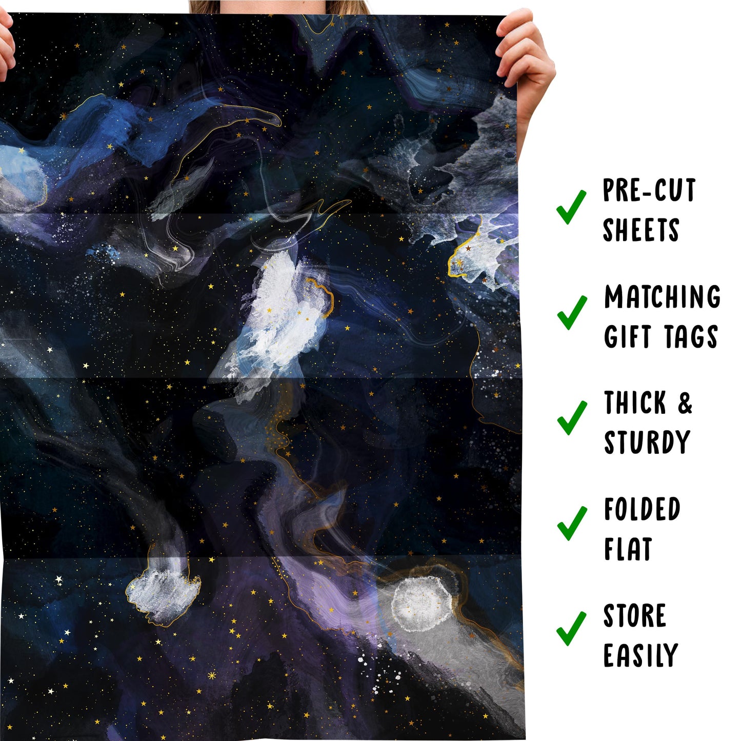 CENTRAL 23 Galaxy Wrapping Paper - 6 Sheets of Birthday Gift Wrap - Space Wrapping Paper - Blue Black - Recyclable - For Birthday Christmas Halloween Thanksgiving