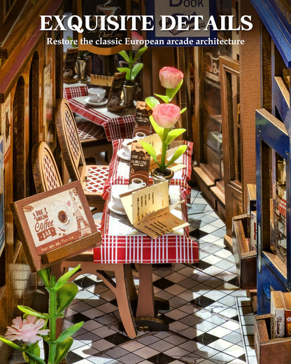 ROBOTIME DIY Book Nook Kits Dollhouse Room Bookstore Miniature House with LED Light 3D Wooden Puzzles for Adults Booknook Bookshelf Insert Decor Diorama Kit Unique Gifts（Arcade Dating）