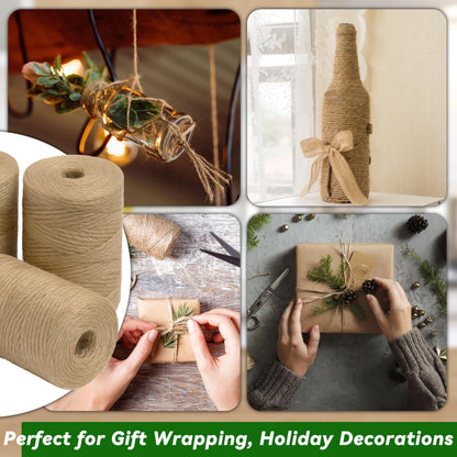 Gardzen 4 Pack Natural Jute Twine String (328 ft Each), 3-Ply Durable Brown Craft Twine for Gardening, Gift Wrapping, Flower Bouquet, Arts & Crafts, Hemp & Burlap String for DIY Projects