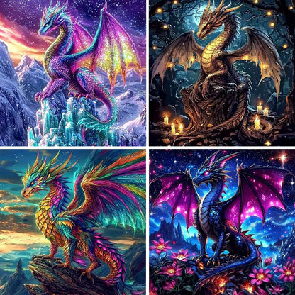 SENQAO 4 Pack Dragon Diamond Painting Kits for Adults, Dragon Diamond Art Kits for Adults Beginners, DIY Full Drill Round Diamond Dots, Home Wall Decor 12x12 Inch