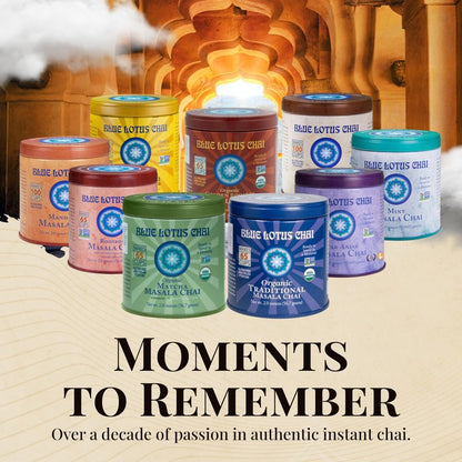 Blue Lotus Chai Tea - Fully Organic Traditional Masala Chai - Makes 65 Cups - 2 Ounce Masala Spiced Chai Powder with Organic Spices - Instant Indian Tea No Steeping - No Gluten