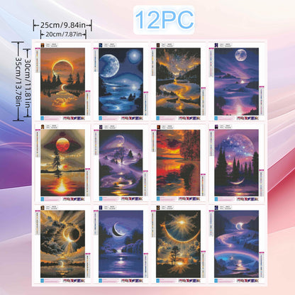 12 Pack Diamond Painting Kits for Adults, Moon Landscape 5D Diamond Art for Adult Beginners,Bulk DIY Full Drill Round Gem Paintings Dot Art Sets,Home Wall Decor 9.8x13.8 Inch