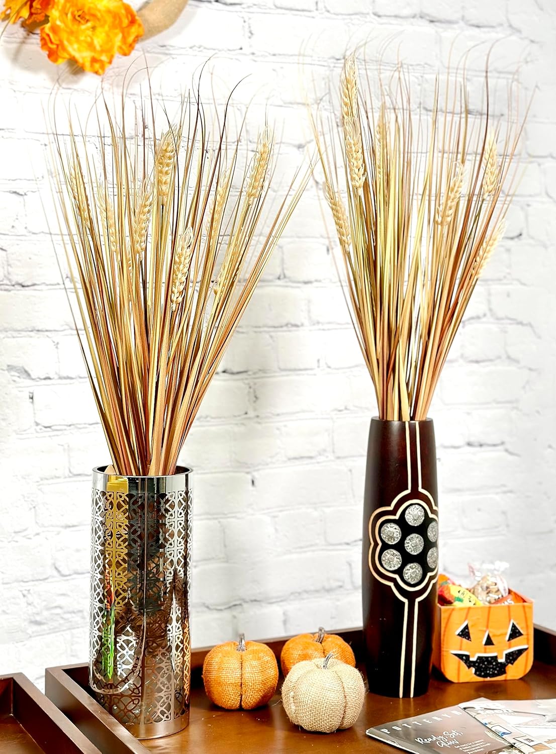 Admired By Nature 28" Artificial Wheat Grain Flowers & Grass Bush for Home Kitchen Office Wedding Fall Décor, Gold