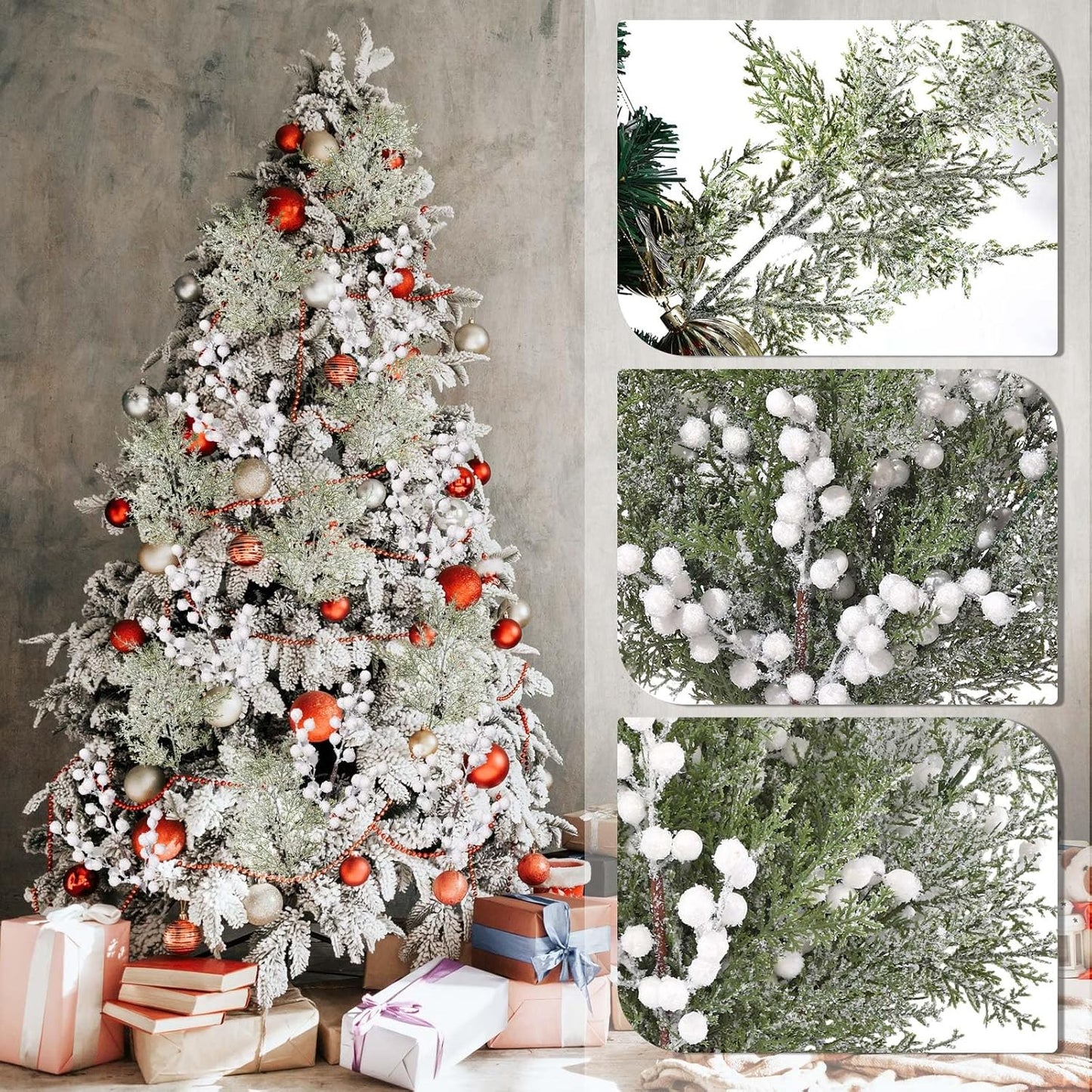 16 Pcs Christmas Tree Branches Filler Artificial Pine Branches with Berry Stems Christmas Tree Picks Greenery Sprays
