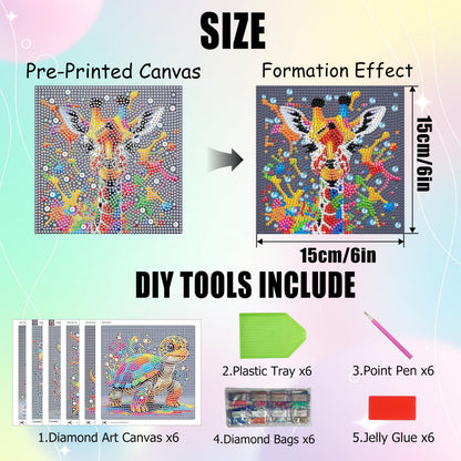 Yunruily 6 Pack Diamond Art Kits for Kids - Animals 5D Diamond Painting,Diamond Painting for Kids 6 10 12 for Kids Children Birthday,Christmas for Gifts and Home Wall Decor 6x6inch