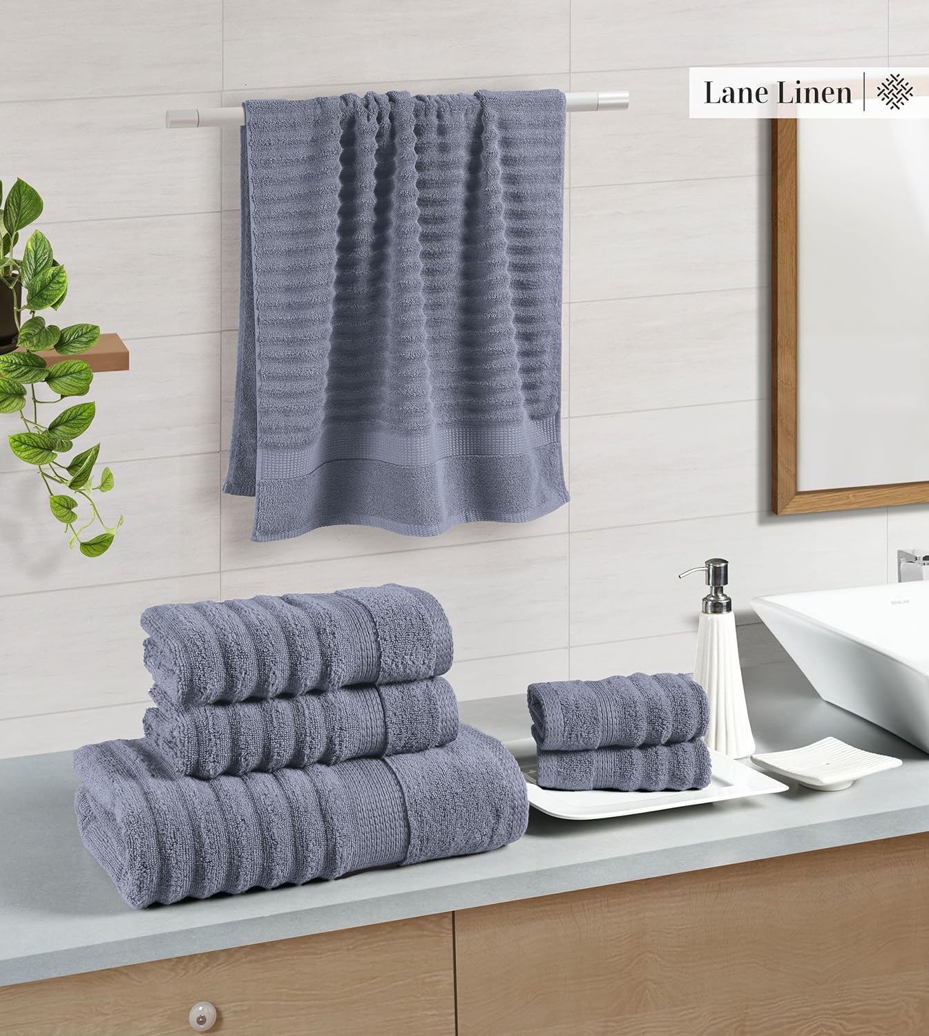 6 Set 100% 2 2 2 LANE LINEN Towels for Bathroom - Piece Value - Mercerized Cotton, Super Soft & Quick Dry - Bath