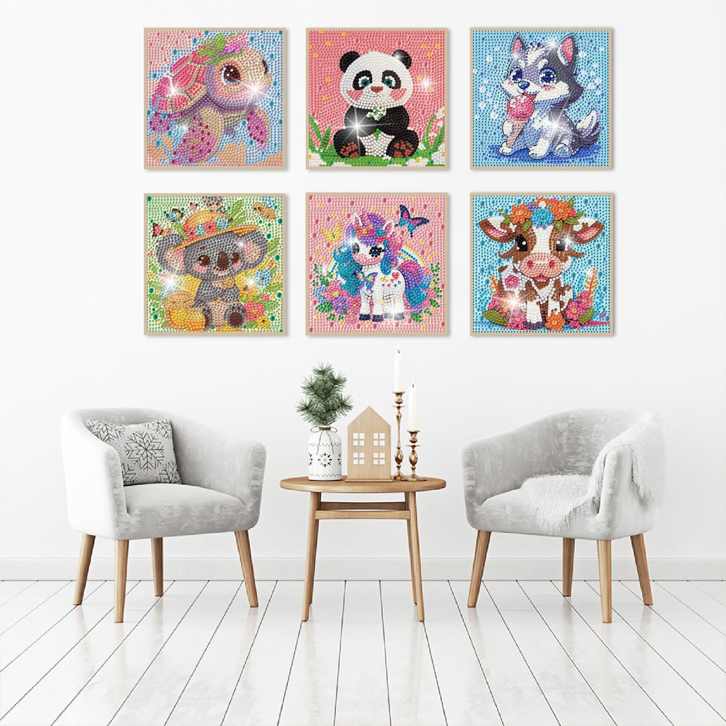Bzconxin 6 Pieces Cartoon Animals Diamond Painting Kits for Kids Beginners,Diamond Art for Kids Ages 6-12 Girls Boys,5D Full Round Drill Big Gem Arts and Crafts for Home Wall Decor 6x6 Inch