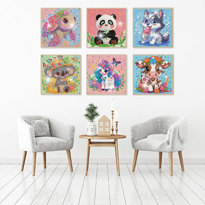 Bzconxin 6 Pieces Cartoon Animals Diamond Painting Kits for Kids Beginners,Diamond Art for Kids Ages 6-12 Girls Boys,5D Full Round Drill Big Gem Arts and Crafts for Home Wall Decor 6x6 Inch